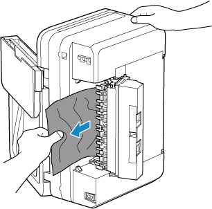 When you pull the jammed paper, support the printer with your hand so that it doesn't fall over
