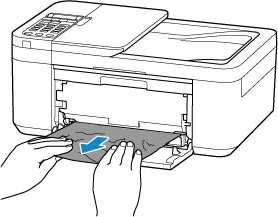 Hold jammed paper firmly with both hands and pull it out slowly to avoid tearing it