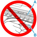 Don't touch the clear film (A) or white belt (B)