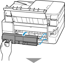 Insert the projections of the right side of the rear cover into the printer, and then push the left side of the rear cover until it is closed completely