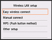 Easy wireless connect highlighted on Wireless LAN setup screen
