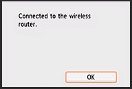 Screen text: "Connected to the wireless router." OK button highlighted.