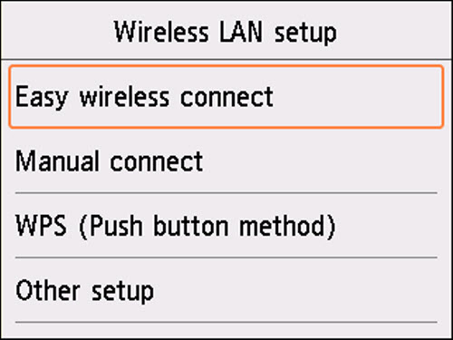 Wireless LAN setup screen: Tap Easy wireless connect