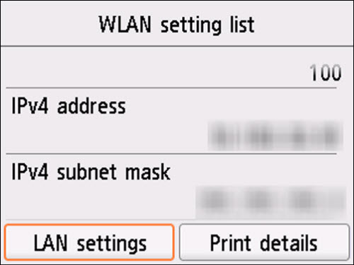 WLAN setting list screen: Tap LAN settings in the lower left corner