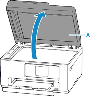 Open the document cover (A) as shown