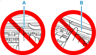 Do not touch the clear film (A) or white belt (B)