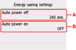 Energy saving settings screen
