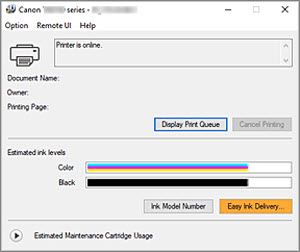 Figure: Printer status with estimated ink levels displayed