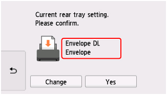 Verify the envelope size and type loaded in the rear tray