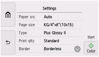 Print settings screen
