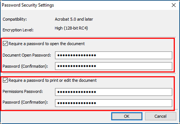 figure: Password Security Settings Dialog Box