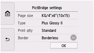 Figure: PictBridge settings screen