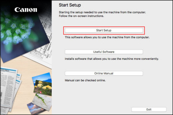 Start Setup button selected from Start Setup screen
