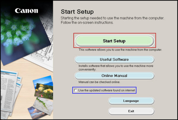 Start Setup screen showing Start Setup button selected