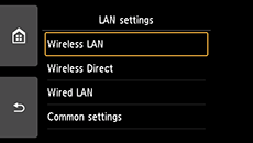 LAN settings screen: Select Wireless LAN