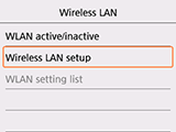 Wireless LAN screen: Select Wireless LAN setup