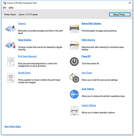 Canon IJ Printer assistant tool home screen