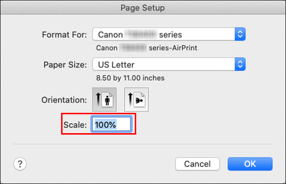 You can adjust the print size (scaling) from most programs by selecting Page Setup from the File... menu