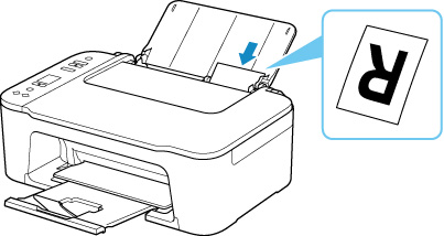 Load paper vertically against the far right of the rear tray with the side to print on facing up