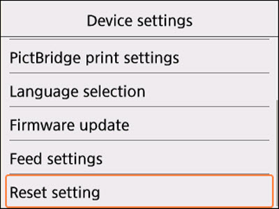 Select Reset setting in the Device settings menu and press the OK button