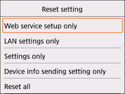 Figure: Reset setting screen