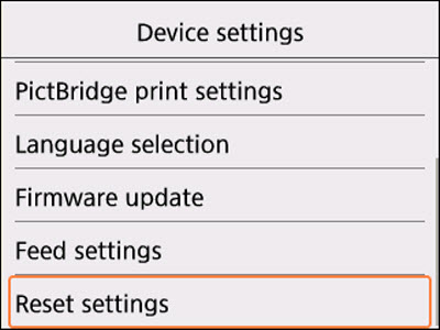 Select Reset setting in the Device settings menu and press the OK button