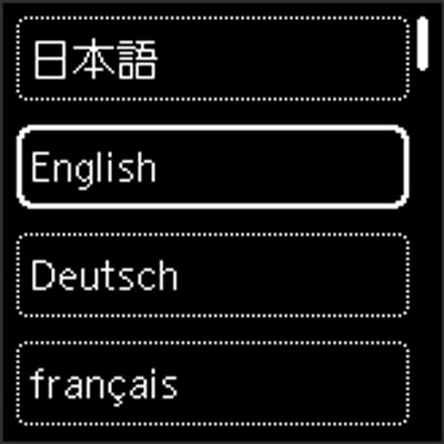 Use the up and down arrow buttons to choose a language, then press the OK button