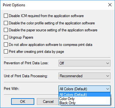 Select the ink cartridge(s) you want to print with, then click OK