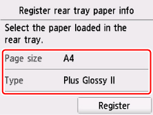 Register the paper size in the rear tray.
