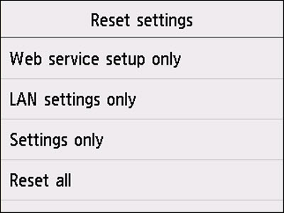 Figure: Reset settings menu