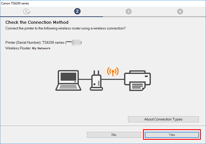 Check the Connection Method screen with Yes selected.