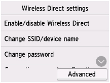 Wireless Direct Settings items