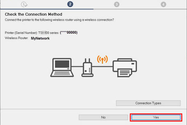 Select Yes to confirm the connection method.