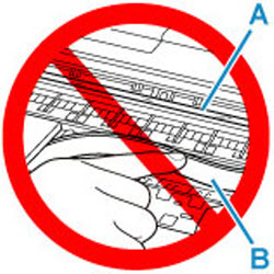 Don't touch the clear film (A) or the white belt (B)