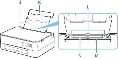 Front view of printer with the rear tray open
