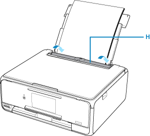 Printer viewed from front, feed slot cover opened