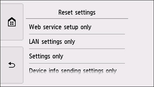 Reset settings menu