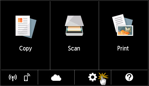 Setup icon shown on screen, bottom row, third from right.