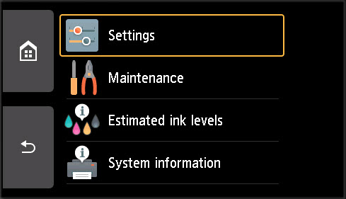 Settings highlighted on top row.