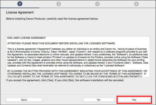 Read the license agreement, then click yes (outlined in red) to proceed