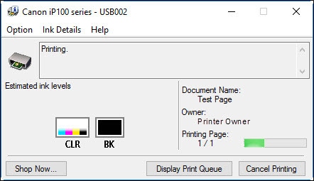 Message shows printer is printing.
