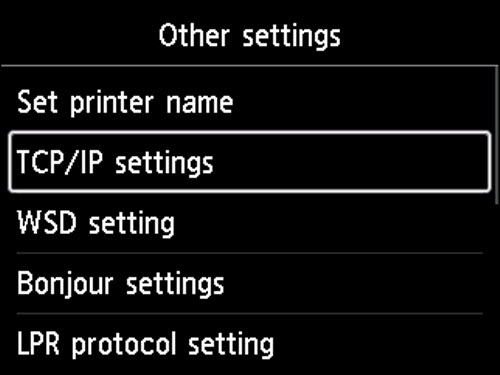 TCP/IP settings selected