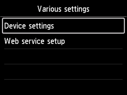 Device settings selected