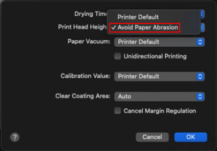 Select Avoid Paper Abrasion (outlined in red), then click OK