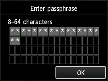 Enter passphrase screen. Example password has been entered but it is hidden