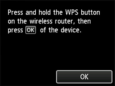 Press and hold the WPS button on the wireless router, then press the OK button on the printer