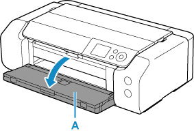 Gently open the paper output tray (A)