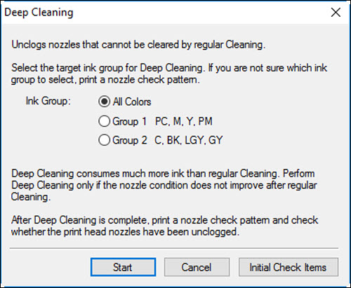 Select the ink group to deeply clean