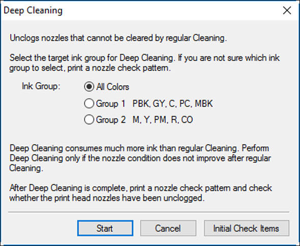 Select the ink group for deep cleaning