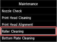 Figure: Select Roller Cleaning (outlined in red)
